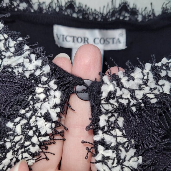 Victor Costa Sweater Womens L Black Fringe 3/4 Sleeve Cropped Cardigan Party New - Picture 3 of 10